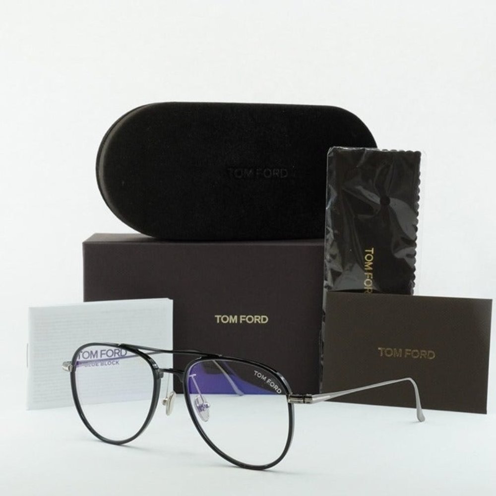 💯 NEW TOM FORD FT5666-B/O 001 BLACK WHITE GUNMETAL BLUE BLOCK EYEGLASSES - Picture 1 of 12